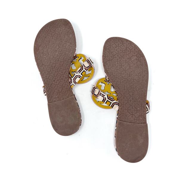 TORY BURCH Yellow Pink Geometric Print Patent Leather Miller Sandals Size 8 - Picture 11 of 11